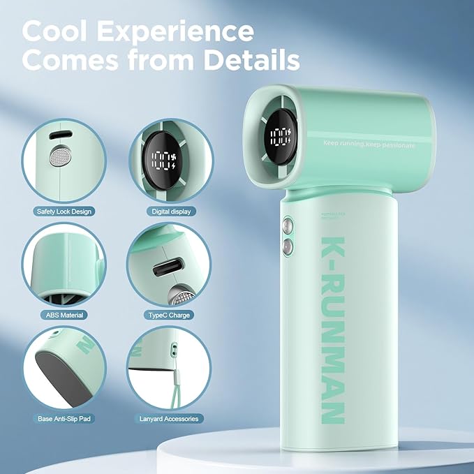 K-RUNMAN Portable Handheld Turbo Fan, 100 Speeds Adjustable Mini Personal Fan