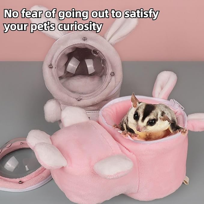 Sugar Glider Bonding Pouch Bonding Pouch Carry for Rat Syrian Hamster Hedgehog Small Pocket Pets, Gerbil Travel Bag Cute Bunny-Shaped Outing Bag with Large Transparent Window (Grey,Large)