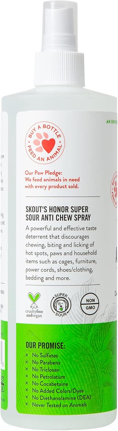 SKOUT'S HONOR Super Sour! Anti Chew Spray - Natural Ultra Bitter Formula to Help Deter That unwanted Chewing, Licking, and Biting - Safe for Pets - Safe for Indoor and Outdoor Use,16 oz