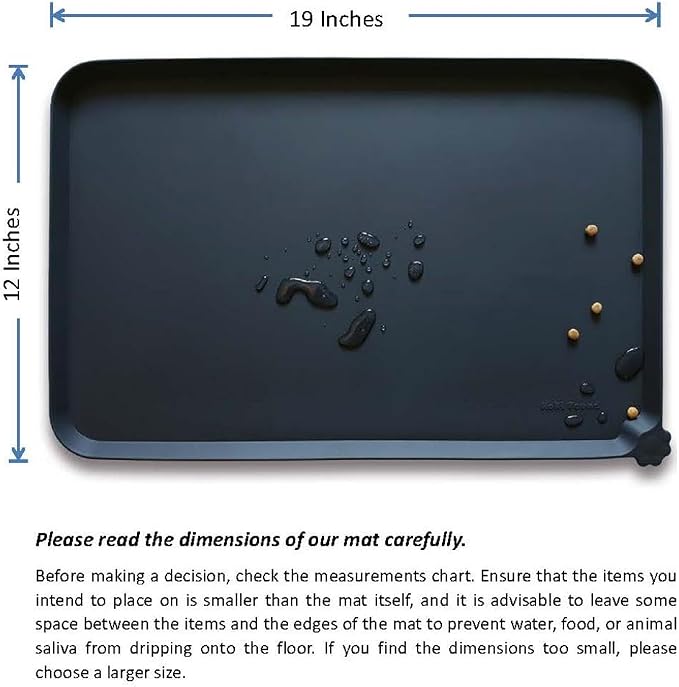 Hoki Found Silicone Pet Food Mats Tray - Non Slip Pet Bowl Mats Placemat - Dog Cat Feeding Mat - Waterproof Dog Food Mats -Pet Water Mats for Floors -Black