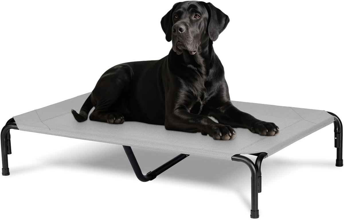 Elevated Dog Bed for Outdoor, XXL Raised Dog Cot Indestructible with Washable Mesh, Cooling Summer Pet Cot Chew Proof for Outside Camping Travel, 51 inch Grey
