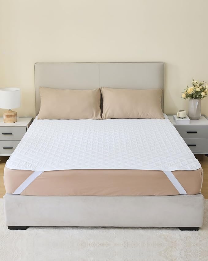 King 76"x80" Waterproof Pad with Straps, Incontinence Mattress Protector | KANECH Washable Pee Pad for Bed, Adults, Overnight Bed Protector, Waterproof Mattress Pad, Hold 16 Cups, Fits 5-20" Mattress