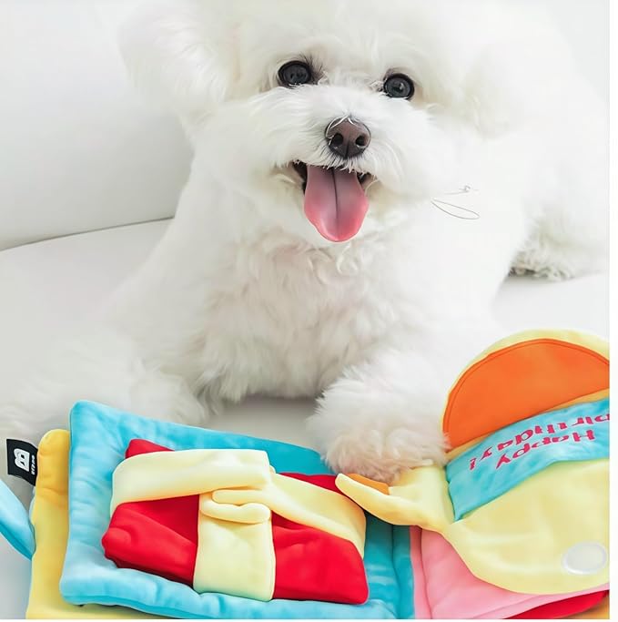 Cute Dog Birthday Toy Squeaky Snuffle Mat for Small Medium Dogs Interactive Plush Book Treat Puzzle for Puppy Crinkle Gifts (Green)