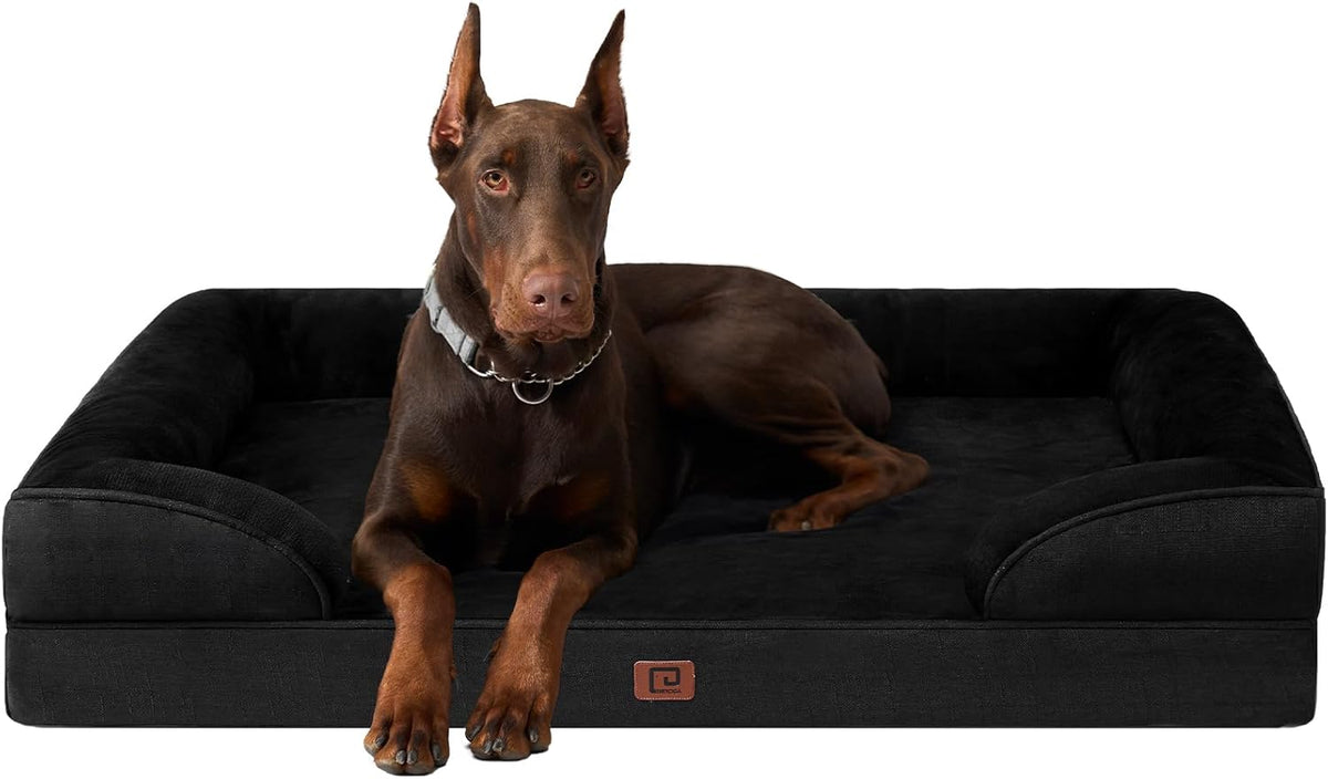 EHEYCIGA Orthopedic XL Dog Beds, Waterproof Memory Foam Dog Bed for Extra Large Dogs, Non-Slip Bottom and Egg-Crate Foam Big Pet Couch Bed with Washable Removable Cover, Black