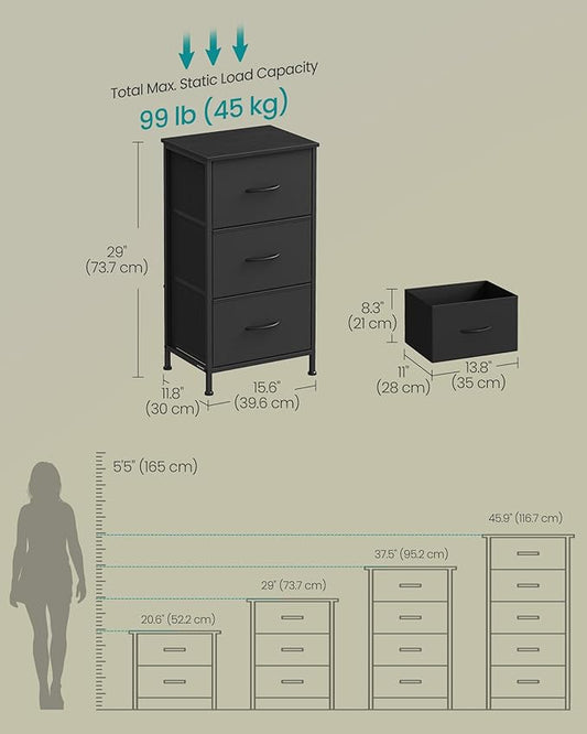 SONGMICS Dresser for Bedroom, Chest of Drawers, 3 Non-Woven Fabric Drawers
