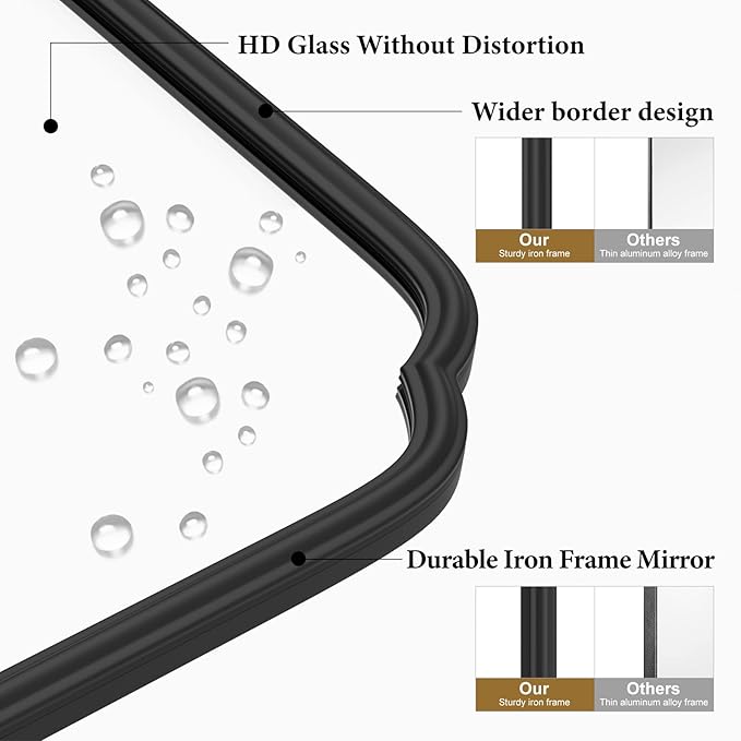 24X36 Inch Black Bathroom Mirror