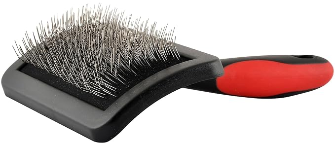 Jeffers Pet Soft Pin Universal Slicker Brush for Dogs & Cats – Soft, Flexible Bristles for Sensitive Skin, Curved Head for Better Coat Penetration, Non-Slip Grip – Black, Red - Medium