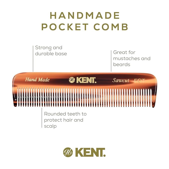 Kent Set of 3, 81T Small Beard and Mustache Comb, Fot All Fine Pocket Comb and PF22 Hair Brush and Beard Bruh, Best Beard and Mustache Grooming Kit for Travel and Home Beard Care, Made in England
