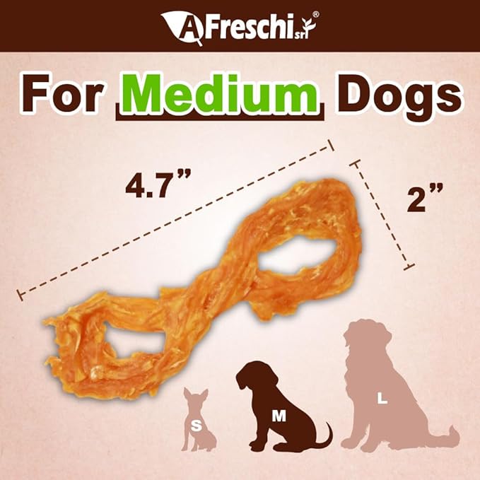 AFreschi Turkey Tendons for Dogs, USA-Sourced, Healthy Dog Treats, Rawhide-Free Puppy Chews, Long Lasting, All Natural, Hypoallergenic Dog Treats for Medium Breeds, 2 Count Pack Rope (M)