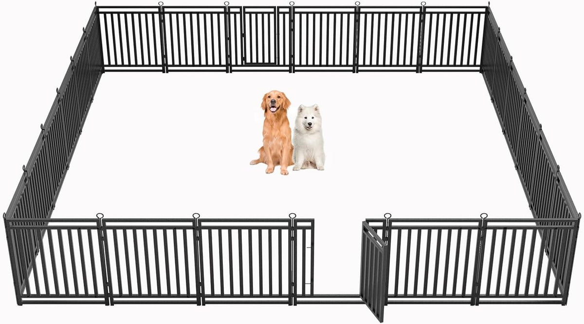 Dog Fence Outdoor Indoor, 32" Inch Height 24 Panels Dog Playpen for Large/Medium/Small Dogs Metal Dog Pen for Yard Camping and RV | Black-Silverv