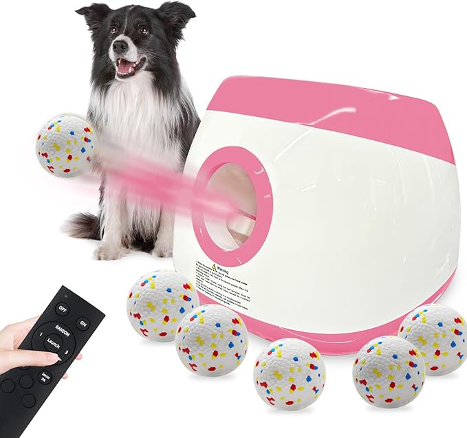 SOCO Automatic Ball Launcher for Dogs Large- 3 Distance Settings (40/60/80FT) w/Remote Control | 2.5" ETPU Tennis Balls | Indoor/Outdoor Dog Toy | 6 Balls & Quick Charge Included