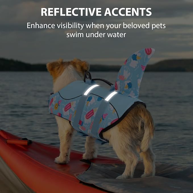 Shark Dog Life Vest for Swimming, Boating, Kayaking, Surfing, Canoeing - High Buoyant Dog Life Jacket, Ripstop High Flotation Swimsuit for Small, Medium, Large Dogs (Blue, XXL)
