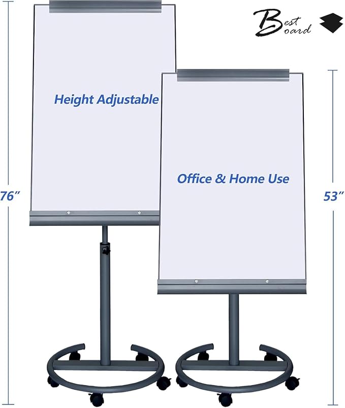 BEST BOARD Mobile Whiteboard with Stand 26x40 Inch Adjustable Height Rolling Whiteboard on Wheels, Magnetic Dry Erase Board with Flip Chart Easel Stand, Paper Pad for Office, Classroom