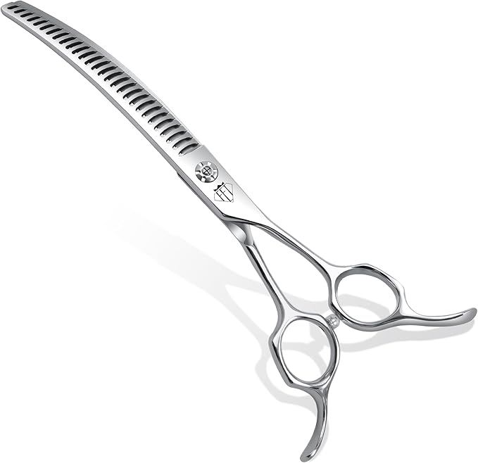 Professional Curved Thinning Scissors for Dog Grooming, 30-Degree Curvature, Japanese 440C for Trimming Dogs Cats and Other Pets face and paws (Curved Chunker)