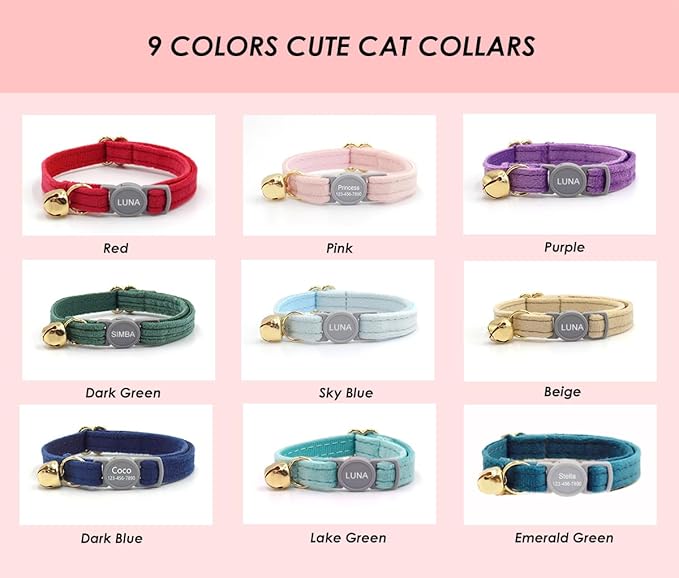 Personalized Breakaway Cat Collar with Engraved Name and Phone Number - Customizable Kitten Collars for Boys and Girls
