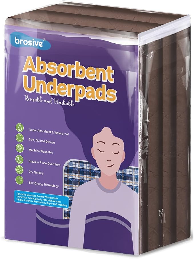 Bed Pads Washable Waterproof 36x52 Inch (4 Pack), Extra Large Washable Pads for Incontinence, Bed Wetting, and Pet Protection, Brown Ideal for Elderly, Adults, Kids and Pets