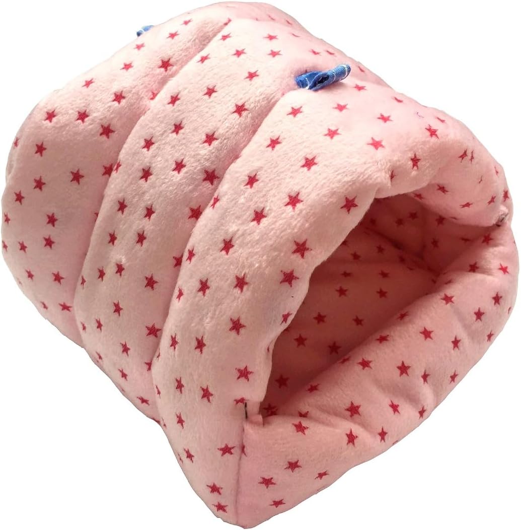 WOWOWMEOW Guinea Pig Cave Bed Small Animals Warm Cage Hanging Bed for Rat, Chinchilla, Hedgehog, Rabbit (M, Star-Pink)