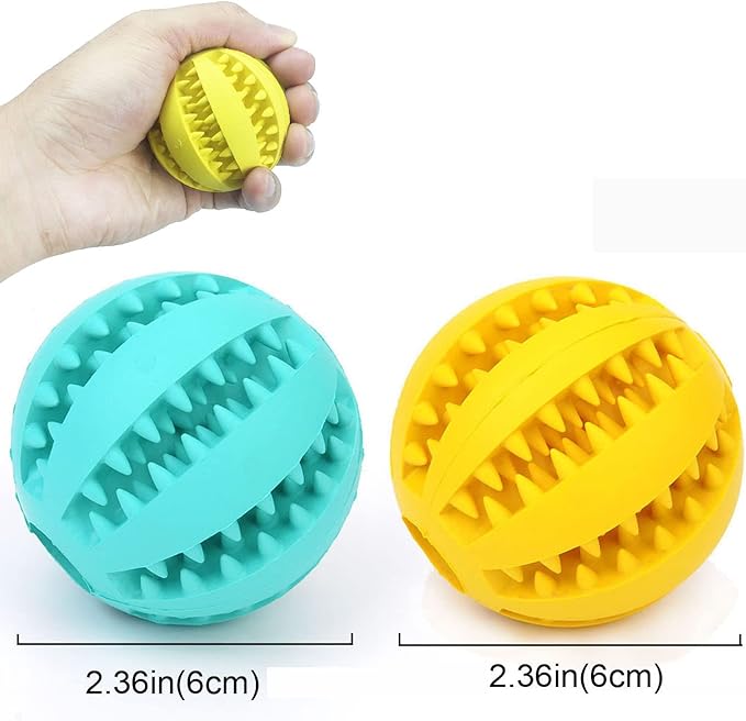 Sunglow 2 Pack Dog Toy Ball - Nontoxic Bite Resistant Teething Toys for Small/Medium/Large Dog and Puppy Cat, Dog Pet Food Treat Feeder Chew Tooth Cleaning Exercise Game IQ Training