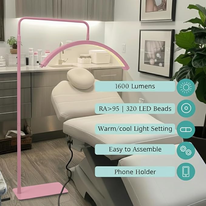 Hi_friend 28 inch Half Moon Lamp, Portable Esthetician Lash Light for Lash Tech, Bright Eyelash Extension Arched LED Floor Light, Lashing Lamp for Beauty, Skincare, Lashes