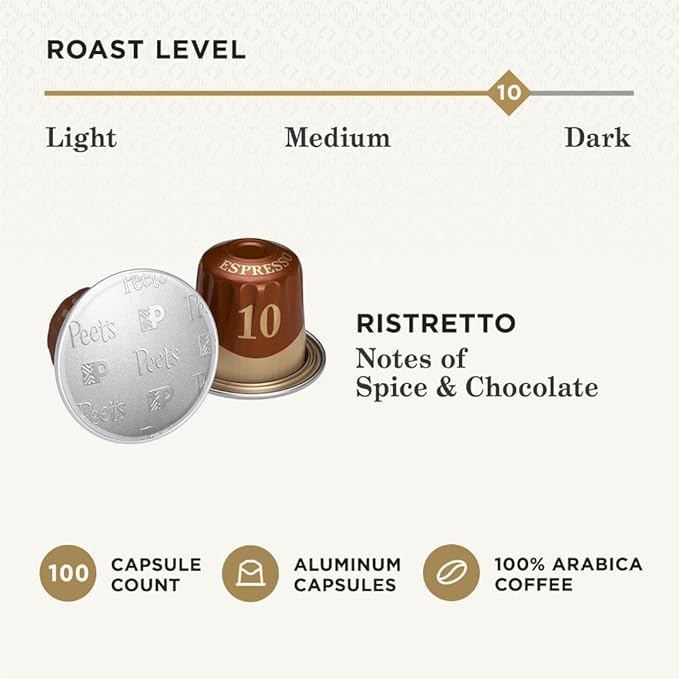 Peet's Coffee, Dark Roast Espresso Capsules, Compatible