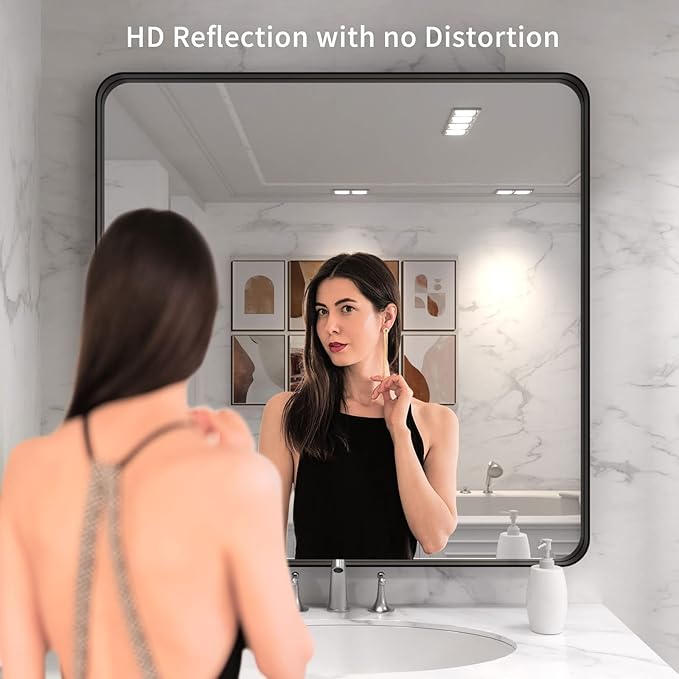 LOAAO 36X36 Inch Black Metal Framed Bathroom Mirror