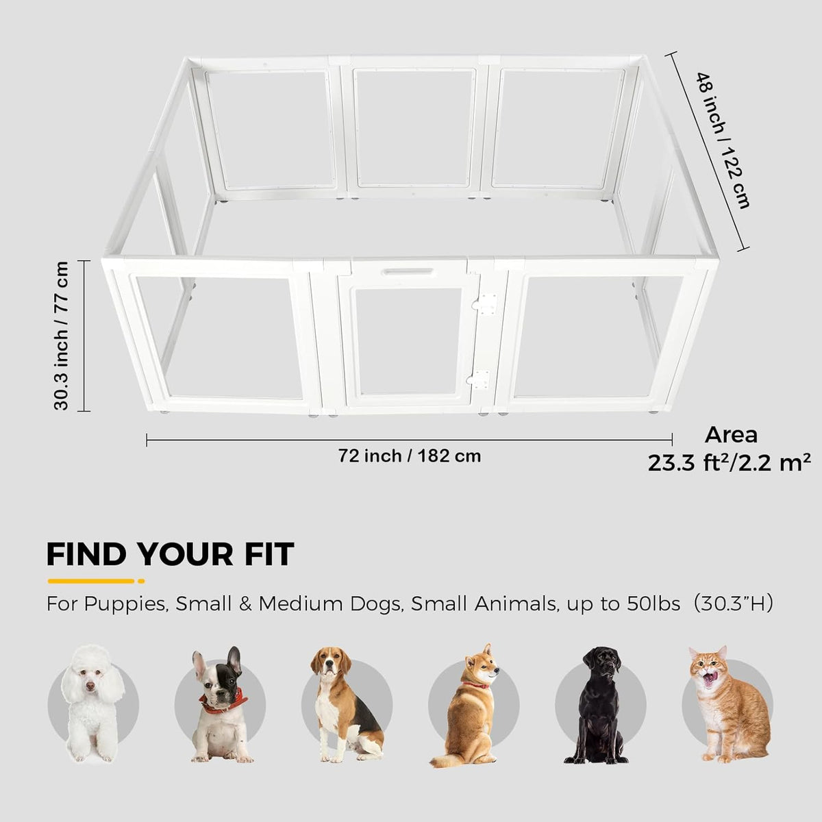 Clear Acrylic Plastic Dog Playpen - Clear Dog Play Pen - Easy Assemble Acrylic Dog Playpen - Puppy Playpen, Cat Playpen, Small Animal Playpen, Dog Play Pen Indoors (White, 30.3" H, 10PCS)