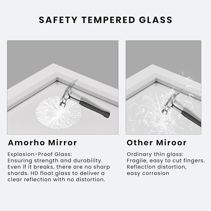 Amorho Bathroom Mirror, 44x36 Inch White Framed Bathroom Mirrors