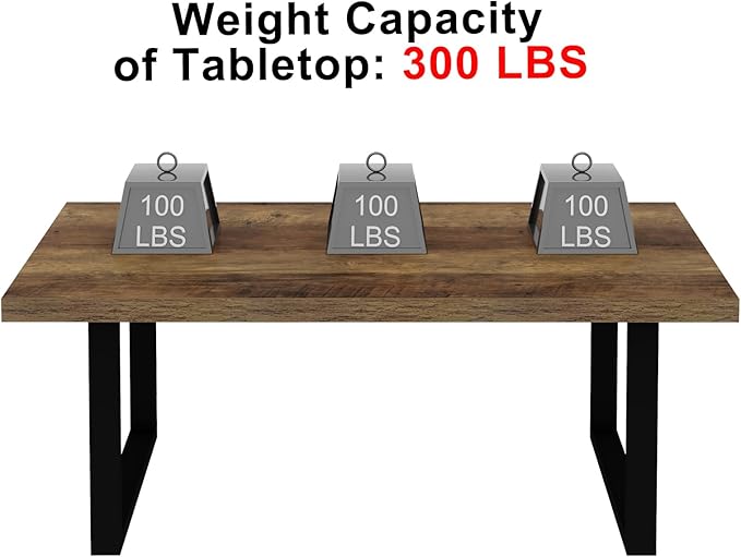 IBF Farmhouse Coffee Table, Modern Simple Wood Coffee Tables for Living Room, Industrial Minimalist Rectangle Center Table, Wood and Metal Tea Coffee Table for Home Office Bedroom, Rustic Oak, 39 in