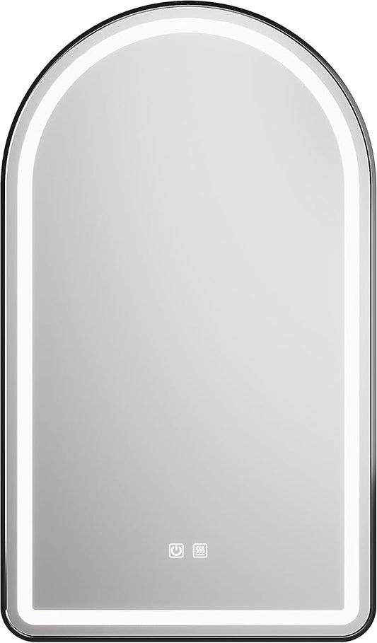 30x40 inch Black Tempered Glass LED Arched Mirror