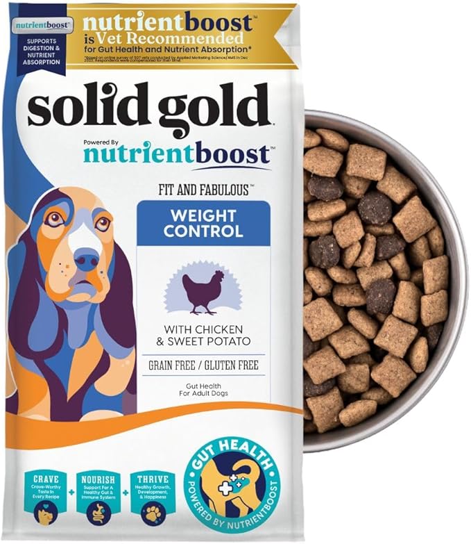 Solid Gold Healthy Weight Management Dry Dog Food for Adult & Senior Dogs - Real Chicken, Probiotics & Omega 3 Fish - Grain Free Dry Dog Food for Healthy Weight & Gut Health - Nutrientboost – 3.75LB