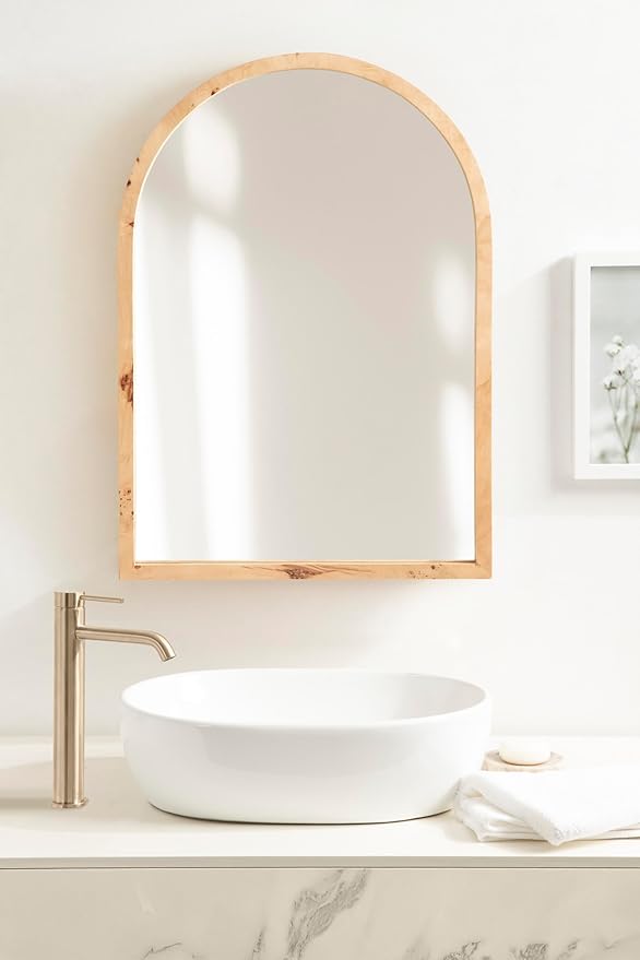 Kate and Laurel Burlock Modern Burlwood Arched Mirror, 22 x 32, Natural Wood
