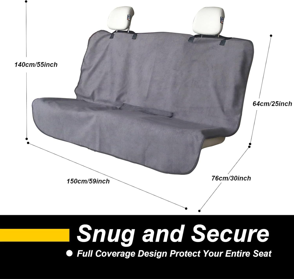 Back Seat Cover for Car Trucks Van SUV,Waterproof Rear Bench Towel Seat Covers for Dogs and Kids,Automotive Backseat Protector (Grey)