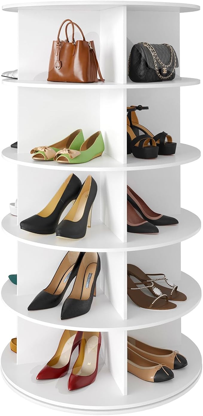 SpaceAid 5 Tier Rotating Shoe Rack Tower, Spinning Shoe Display Lazy Susan