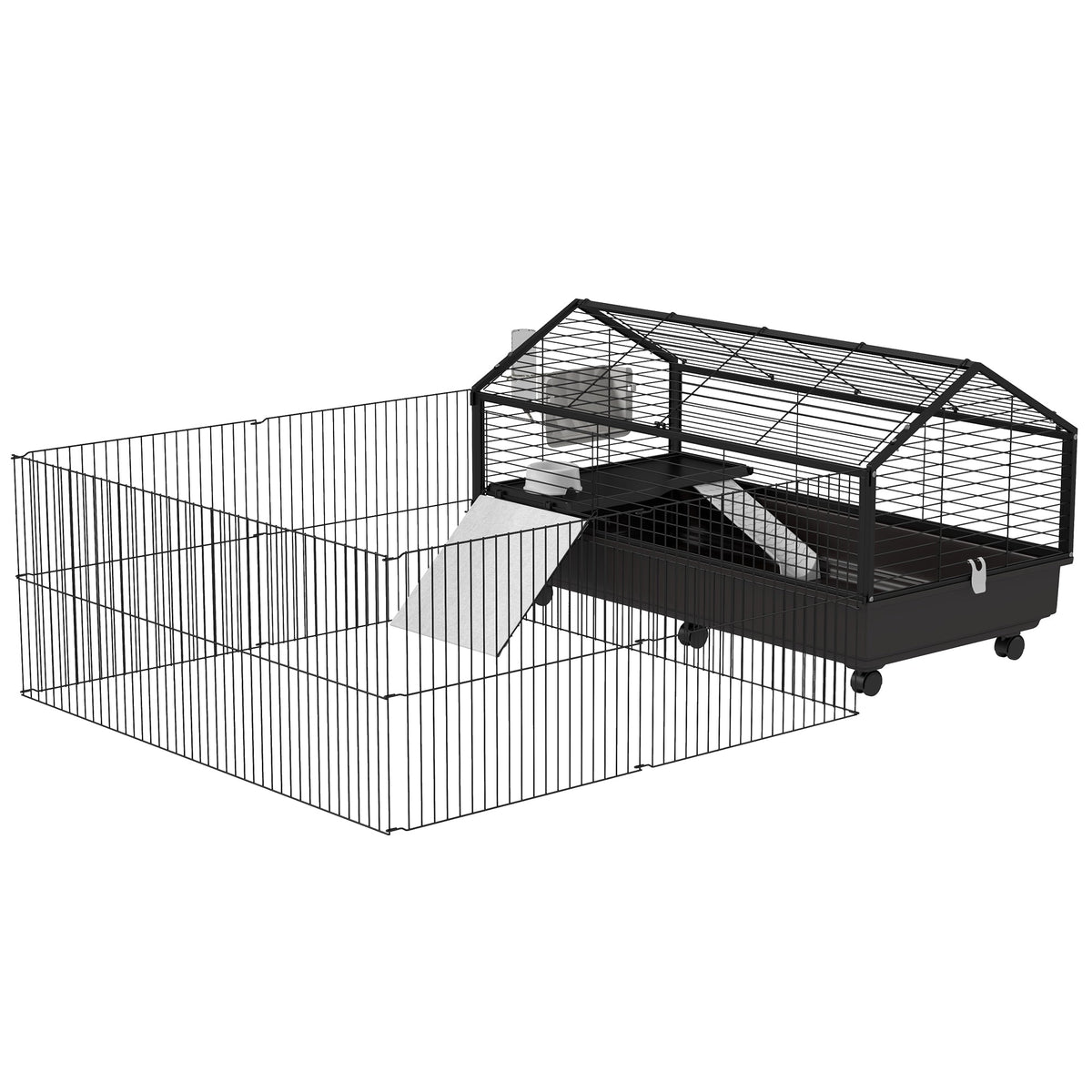 Small Animal Playpen Cage with Rolling Caster, Water Bottle 46.5"