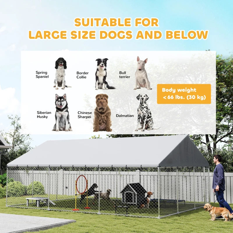 Heavy Duty Outdoor Dog Kennel With Waterproof Roof, 2 Secure Latches, Chain Link Dog Run For Backyard, 20' X 15' X 8',Multiple Packages