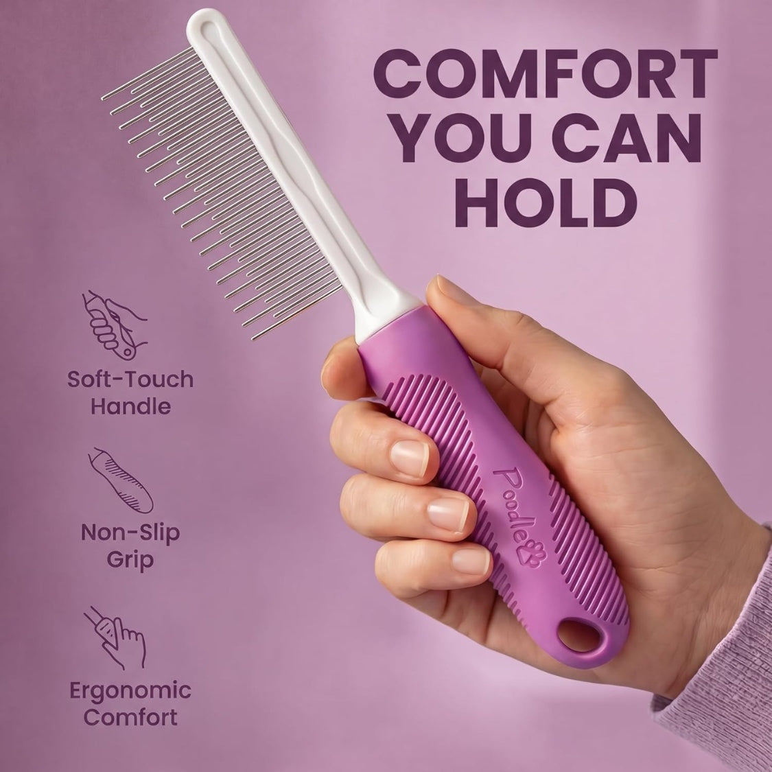 Pet Comb With Long Short Stainless Steel Teeth For Removing Matted Fur, Knots Tangles Detangler Tool Accessories For