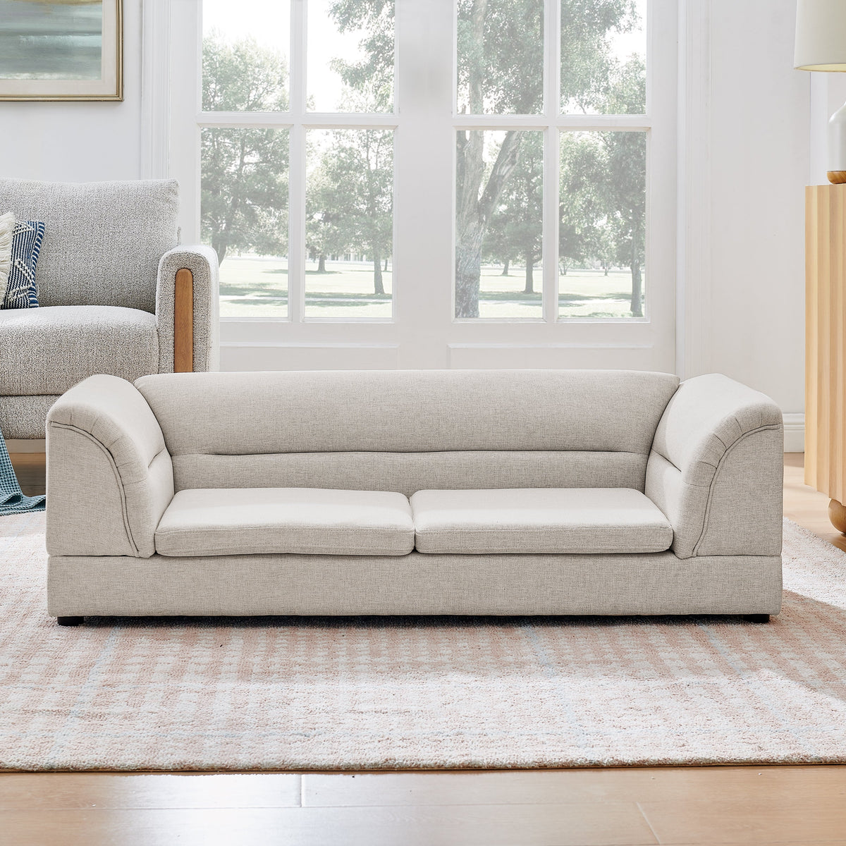 Oversized Pet Sofa, Curved Armrest Rectangular Dog Sofa, Linen Fabric Comfort Pet Couch for Large & Oversized Dogs-Beige
