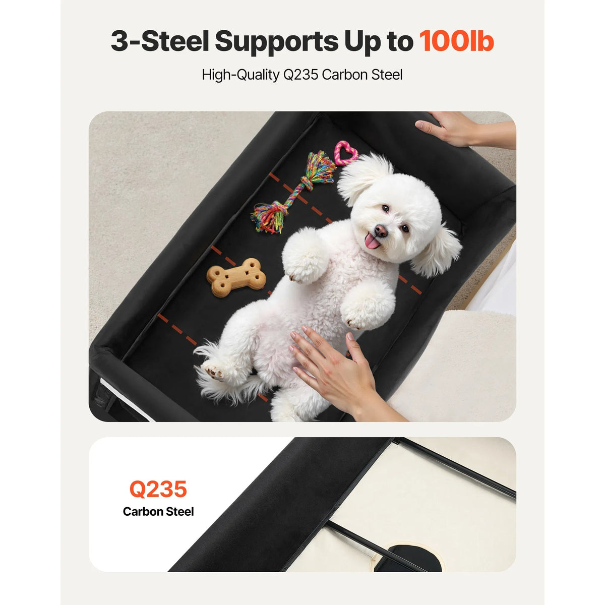 Elevated Lounge Dog Bed XL, Foldable Raised Dog Bed Cot For Large Dogs & Cats, Portable Pet Bed With Wheels, 600D Oxford Cloth & Dutch Velvet Cushion, Indoor & Outdoor Dog Bed With Side Storage Bags,