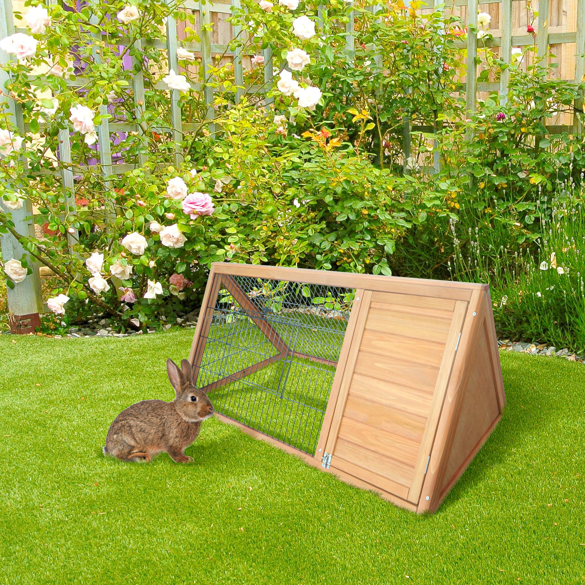 Rabbit Hutch Outdoor, Wooden Chicken Coop with Run, Outdoor Small Animal Cage for Rabbit, Small Duck and Chicken, Brown