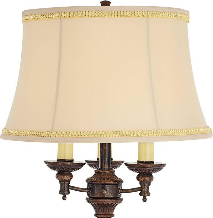 Barnes and Ivy Traditional Italian Standing Floor Lamp Candelabra Style 4-Light 64.5" Tall Bronze Brown Gold Bell Shade with Trim Decor for Living Room Reading House Bedroom Family Home