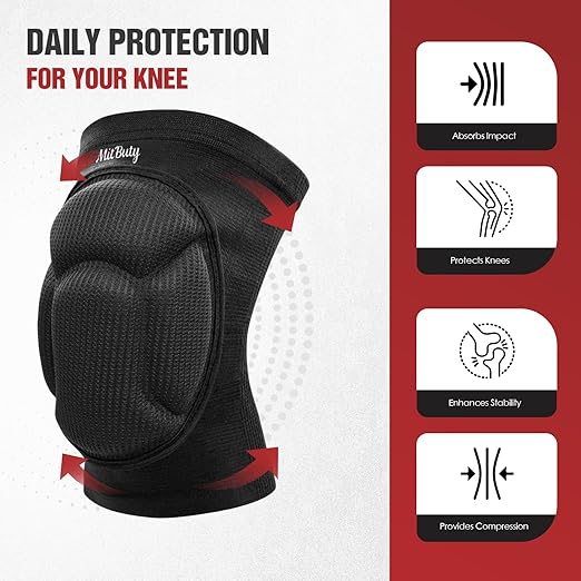 MitButy Protective Knee Pads for Men, Women & Kids – 1 Pair Thick Foam Cushioned Pads for Volleyball, Dance, Gardening, Wrestling & Kneeling – Durable Protection for Work & Sports (L: 22–25")