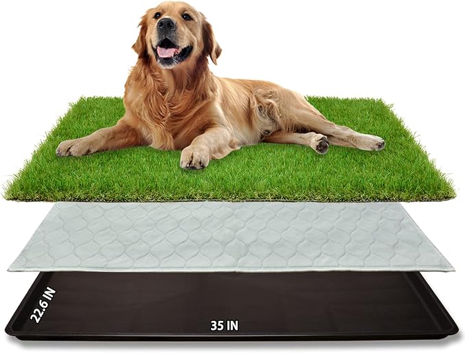 Dog Grass Pad with Tray for Dogs Puppy Potty Training to Pee & Poop Indoor | Dog Litter Boxes with Faster Drainage Artificial Grass & Quick-Absorbency Washable Pee Pads, Easy to Clean & Dry