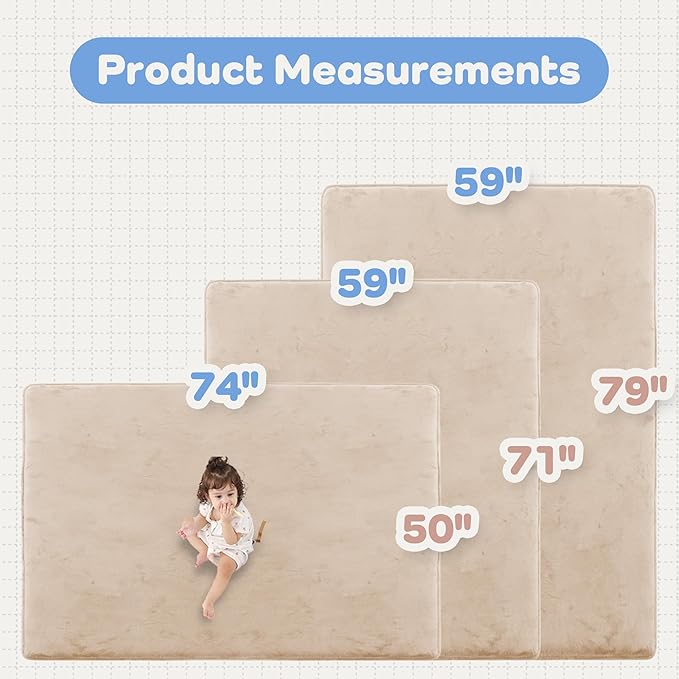 PAPAMAT 1.3" Thick Baby Floor Play Mat 71x79, Basic Padded Foam Mat for Tummy Time Crawling, Non Slip Cushioned for Babies Toddlers Infants Kids (Beige)