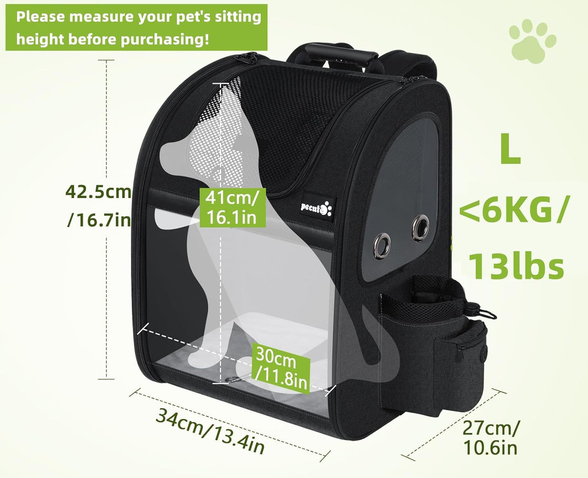Pecute Pet Carrier Backpack, Dog Carrier Backpack, Expandable with Breathable Mesh for Small Dogs Cats Puppies, Pet Backpack Bag for Hiking Travel Camping Outdoor Hold Pets Up to 18 Lbs