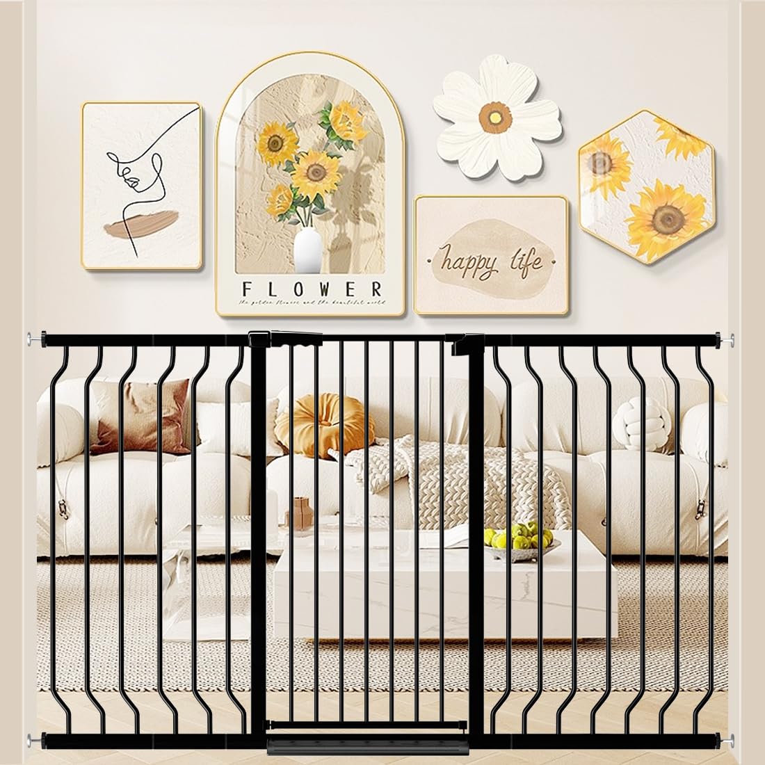 WAOWAO Extra Tall 40.55" Baby Gate 29.92-63.38" Wide Pressure Mounted Walk Through Swing Auto Close Safety Black Metal Toddler Child Dog Pet for Indoor Stairs,Doorways,Kitche