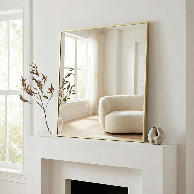 36"x36" Large Gold Wall Mirror, Metal Framed Bathroom Vanity Mirror, Oversized