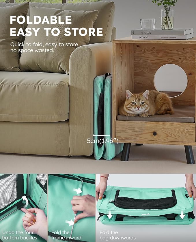Pecute Cat Carrier Stable, Pet Carrier with Privacy Partition,Light Green | Safe For Car Travel, Stable Steel Frame, Soft-Sided Pet Carrier Bag For Dogs And Cats Up To 15lbs, Foldable Design,XL.