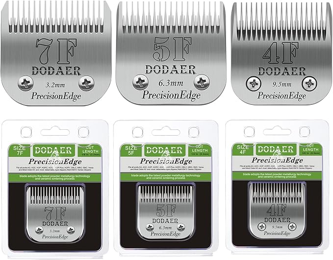 Size 7F/5F/4F Detachable Pet Dog Grooming Blades of Stainless Steel,Compatible with Andis,Oster A5,Wahl KM10 Series,3 Count