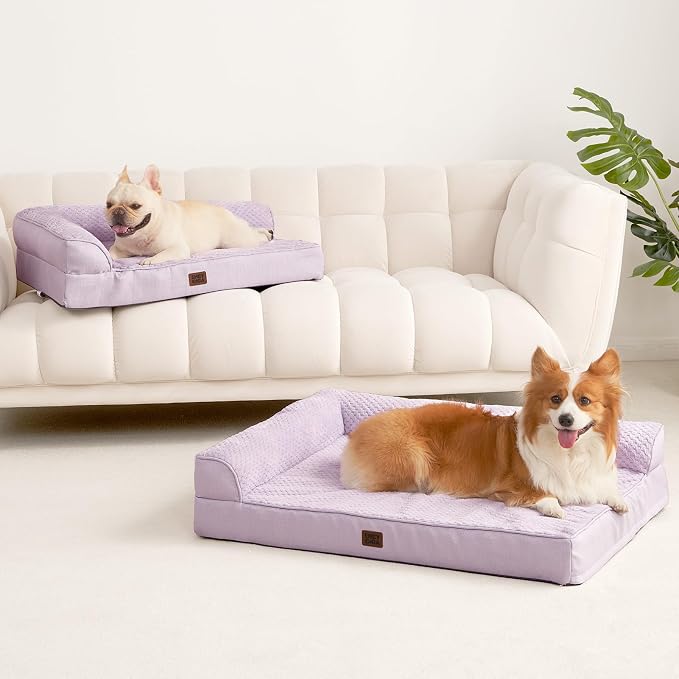EHEYCIGA Orthopedic Dog Bed, Medium Memory Foam Dog Bed, Lilac | Small Dog Sofa with Washable Removable Cover, Waterproof Pet Couch for Crate with Nonskid Bottom, 35x22x6