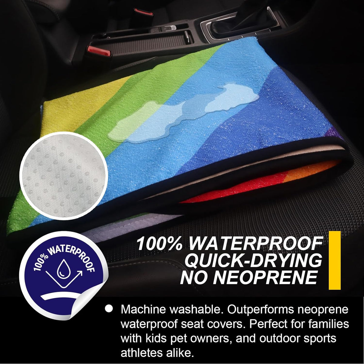 Back Seat Cover for Car Trucks Van SUV,Waterproof Rear Bench Towel Seat Covers for Dogs and Kids,Automotive Backseat Protector (Rainbow)